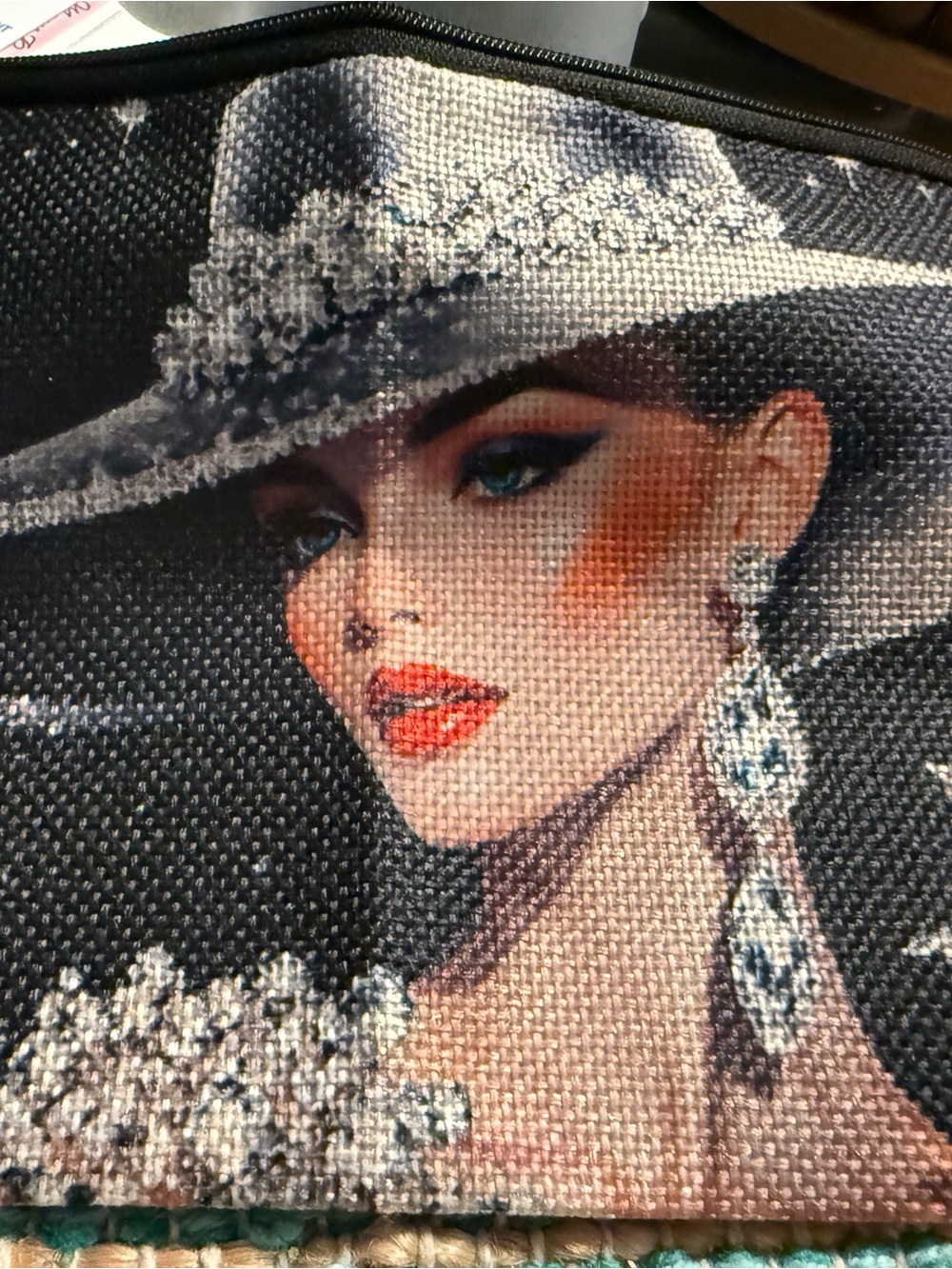 Canvas Cosmetic Pouch with Fashion Portrait in Black & Cream